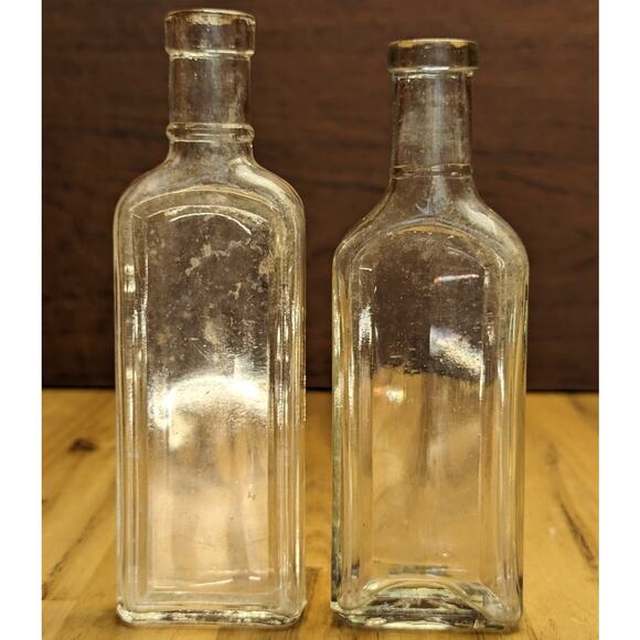 Vintage Clear Glass Medicine Bottles Set of 2 No Lids Craft Decor Apothecary - Picture 1 of 11
